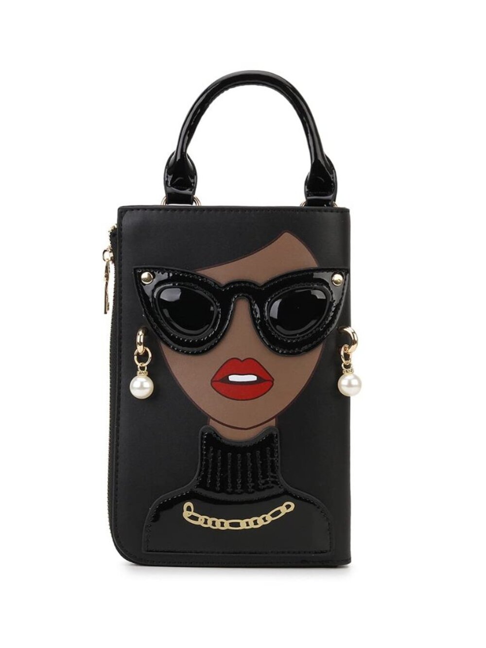 Women Novelty Lady Face Shoulder Bags Funky PU Leather Top Handle Satchel